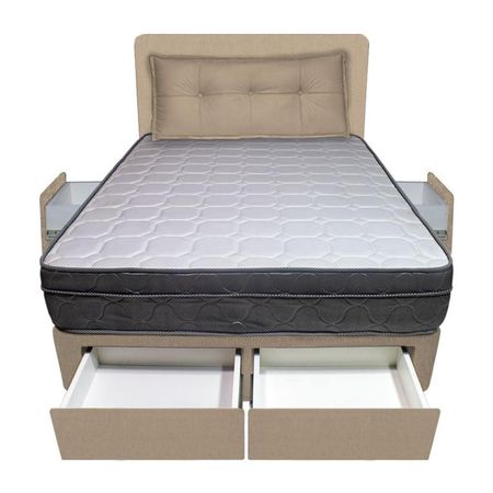 Dormitorio Turin + 4 Cajones 2 Plz + Cabecera + Cojin - Beige Claro