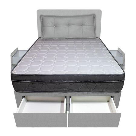 Dormitorio Turin + 4 Cajones 2 Plz + Cabecera + Cojin - Gris Claro