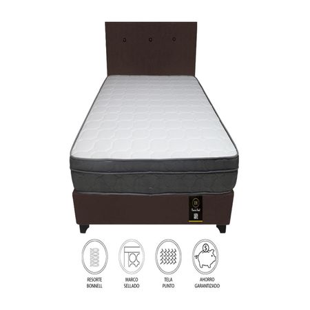 Dormitorio Turin 1.5 Plz + Cabecera + 1 Almohada - Chocolate