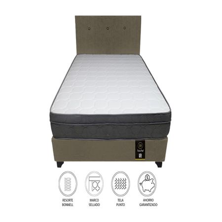 Dormitorio Turin 1.5 Plz + Cabecera + 1 Almohada - Beige Oscuro