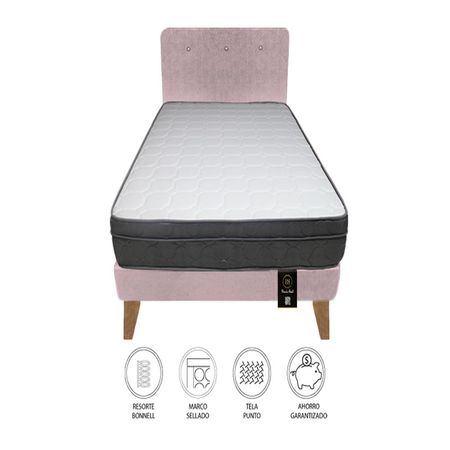 Dormitorio Turin Slim 1.5 Plz + Cabecera + Almohada - Rosado