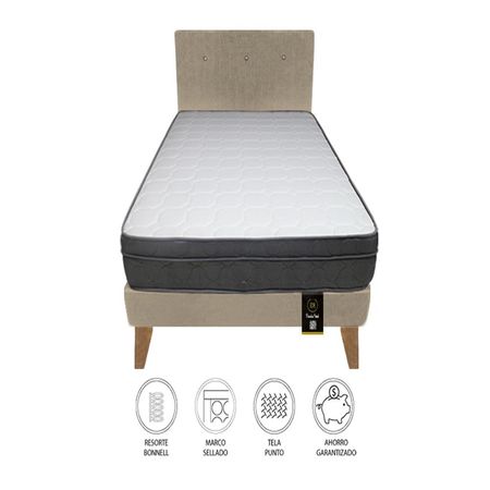 Dormitorio Turin Slim 1.5 Plz + Cabecera + Almohada - Beige Claro