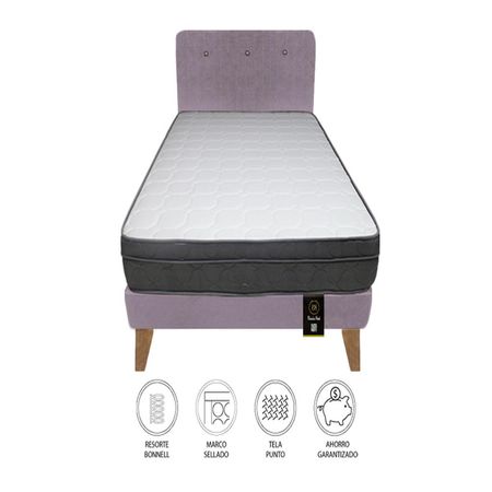 Dormitorio Turin Slim 1.5 Plz + Cabecera + Almohada - Lila