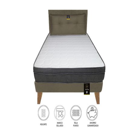 Dormitorio Turin Slim 1.5 Plz + Cabecera + Cojín - Beige Oscuro