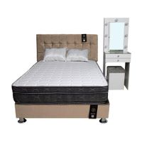 Dormitorio Coquette 1.5 Plz + Cabecera + Tocador + Puff - Beige Claro