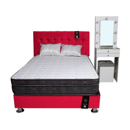 Dormitorio Coquette 1.5 Plz + Cabecera + Tocador + Puff - Rojo