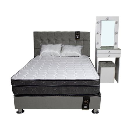 Dormitorio Coquette 1.5 Plz + Cabecera + Tocador + Puff - Gris Oscuro