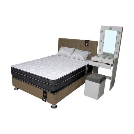 Dormitorio Coquette 1.5 Plz + Cabecera + Tocador + Puff - Beige Oscuro