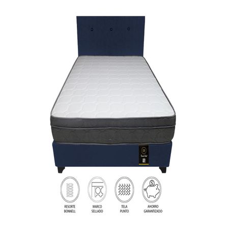 Dormitorio Turin 1.5 Plz + Cabecera + 1 Almohada - Azul Marino