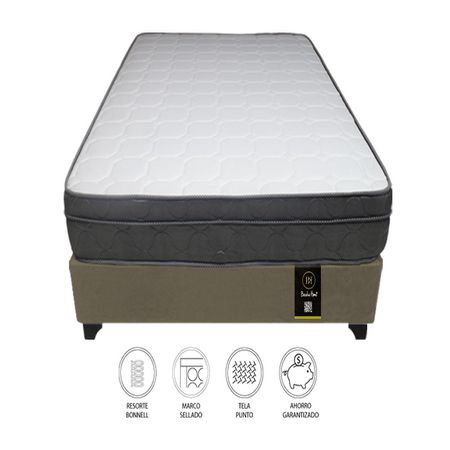 Cama Turin 1.5 Plz + 1 Almohada - Beige Oscuro
