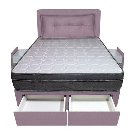 Dormitorio Turin + 4 Cajones Queen + Cabecera + Cojin - Lila