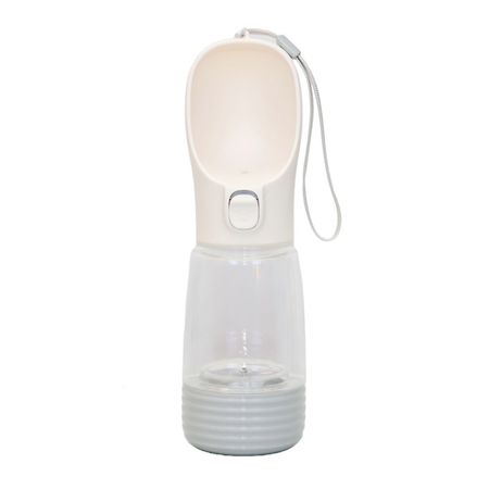 Botella de Agua Bebedero de 250 Ml Portátil para Perros con Galletero - Color Blanco
