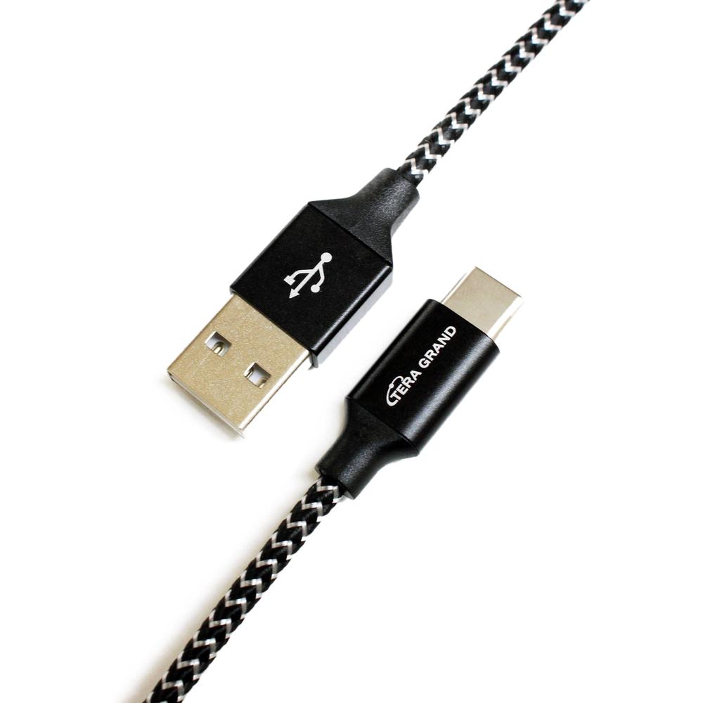 Cable Trenzado Tera Grand USB 2.0 Tipo-C a Tipo-A con Carcasa de Aluminio (6', Negro/Blanco)