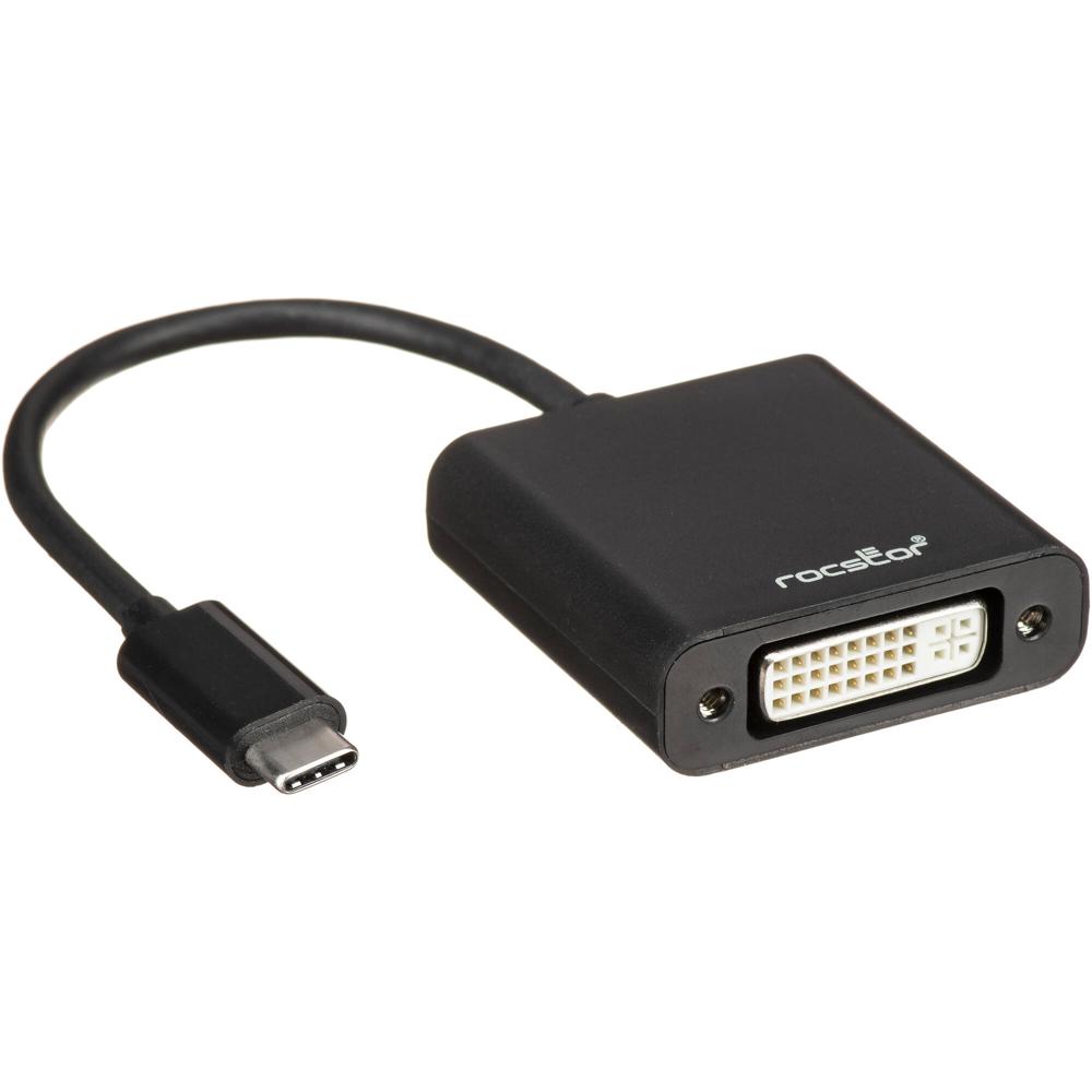 Adaptador Rocstor Premium USB Tipo-C Macho a DVI-I Hembra (15 cm, Negro) - Cable de Transferencia de