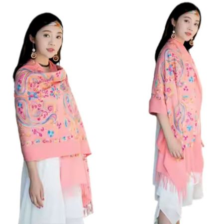 CHAL BORDADO ROSADO CLARO CON DETALLES PARA MUJER DGH-BFBR-RCL