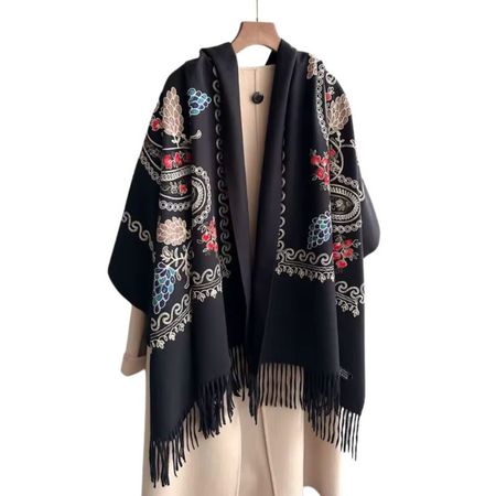CHAL BORDADO NEGRO CON DETALLES PARA MUJER