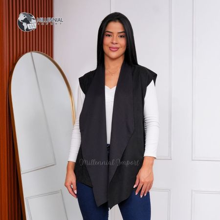 Chaleco Dama Negro Elegante y Cómodo Corte Princesa en Tela Suede Aterciopelada