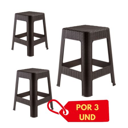Banco Tabarua X3 unidadess Modelo Tipo Ratán Plástico Color Negro