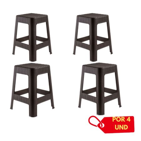 Banco Tabarua X4 unidadess Modelo Tipo Ratán Plástico Color Negro