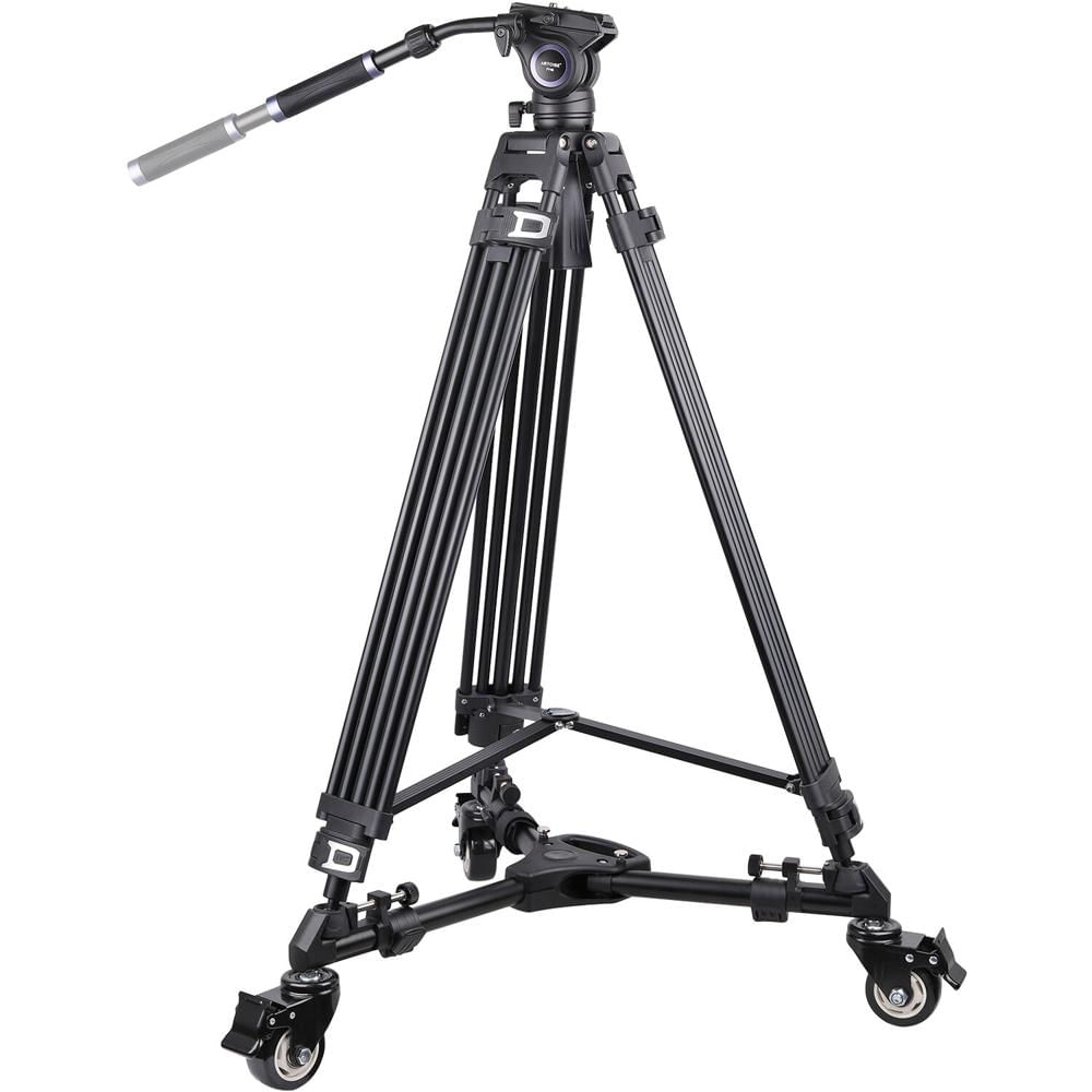 ARTCISE MF70 Trípode de Video de Aluminio Resistente con Cabezal Fluido y Dolly Universal TD1 para F