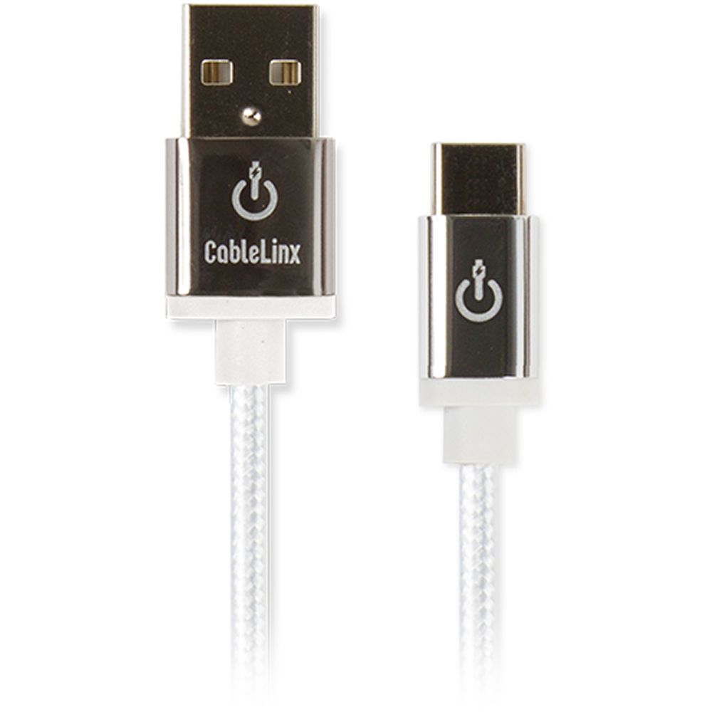 Cablelinx Elite Cable USB Tipo-C a USB Tipo-A Trenzado (20 cm, Blanco) - Conectores Metálicos con Ac