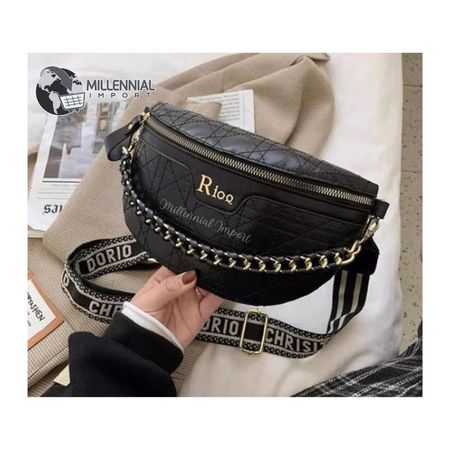 Bolso Canguro Negro de Dama con Doble Correa Práctico Sofisticado