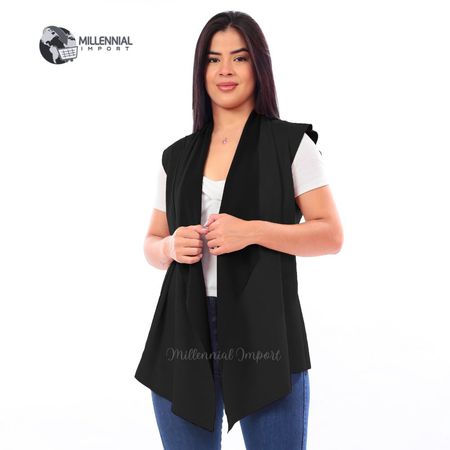 Chaleco Dama Negro Corte Princesa Tela Suede Aterciopelada para invierno