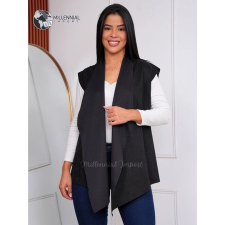 Chaleco Dama Elegante Negro Tela Suede Aterciopelada, Corte Sofisticado