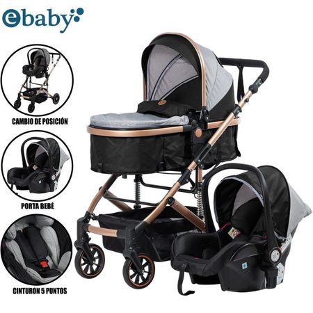 Coche Cuna Moisés de Lujo «COMFORT» Con Porta Bebé Black