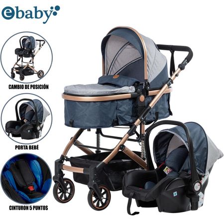 Coche Cuna Moisés de Lujo «COMFORT» Con Porta Bebé Blue