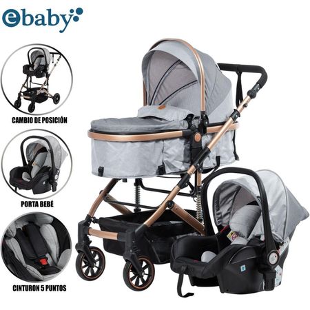 Coche Cuna Moisés de Lujo «COMFORT» Con Porta Bebé Gris
