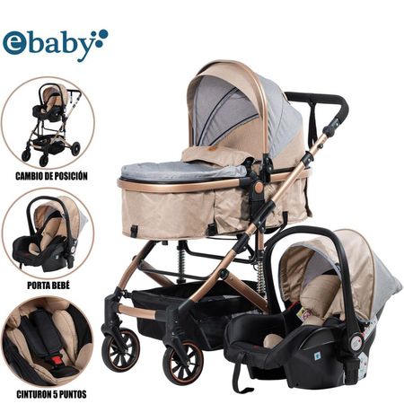 Coche Cuna Moisés de Lujo «COMFORT» Con Porta Bebé Beige