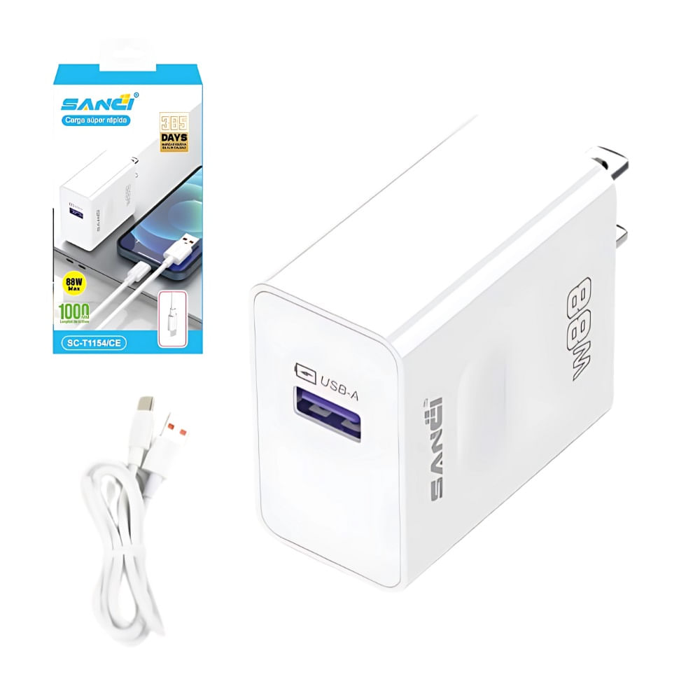 Cargador con Cable Tipo C 88W Carga Super Rapida Sanci Sc-T1154