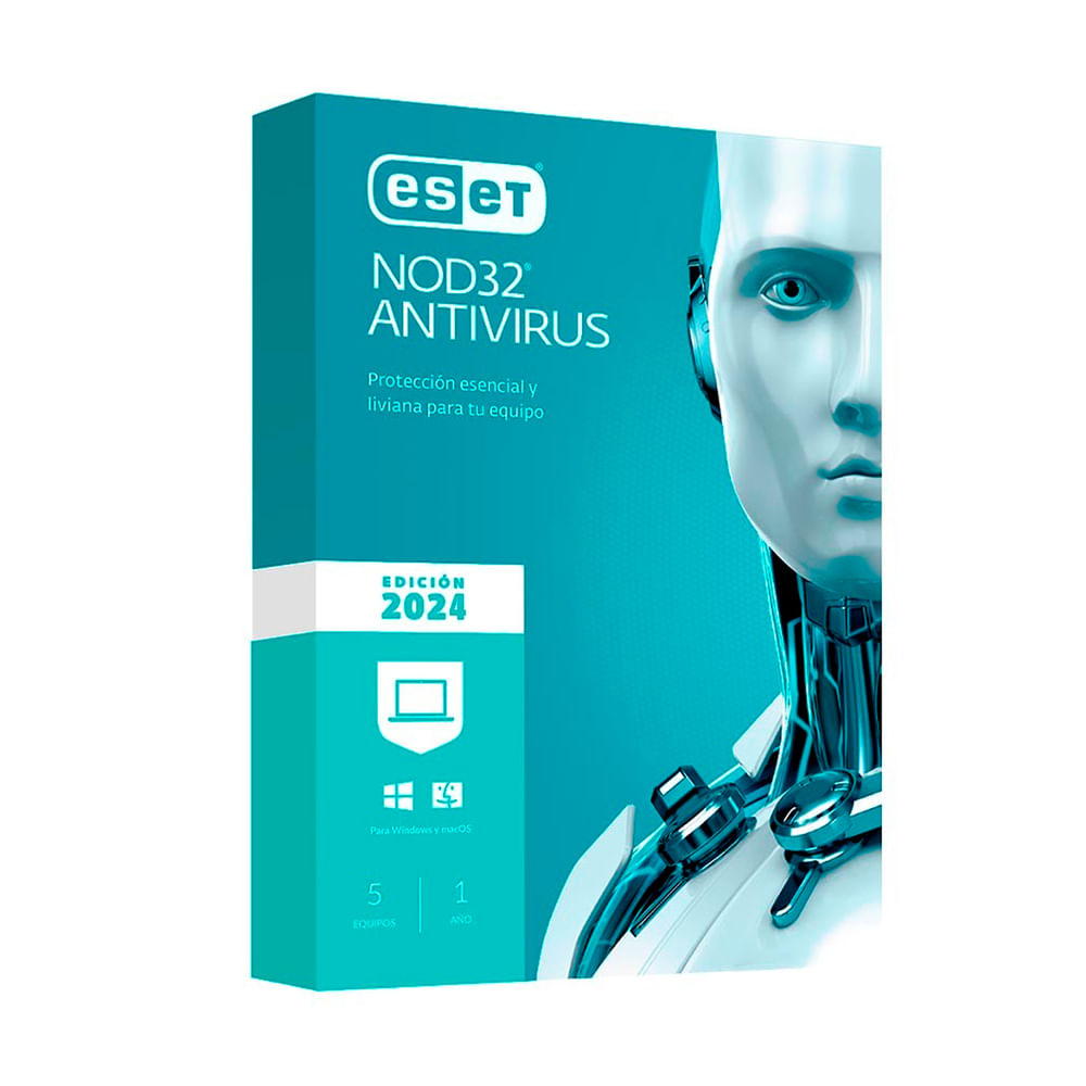 LICENCIA ESET NOD32 ANTIVIRUS 2024, 5 EQUIPOS, 1 AÑO, PARA WINDOWS, MACOS P/N: S11010219