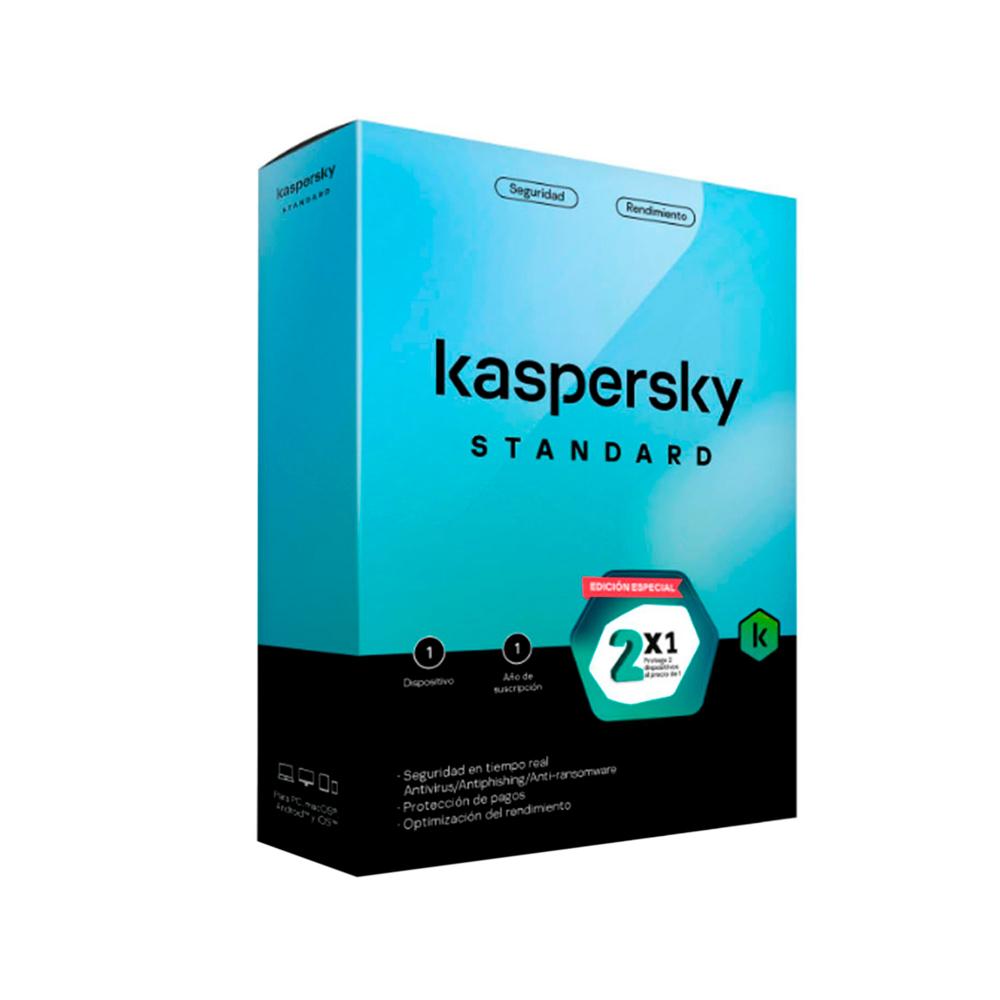 LICENCIA DE ANTIVIRUS KASPERSKY STANDAR 12 MESES BASE (1 DISPOSITIVO) 2X1 P/N: KL1041D5AF