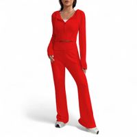 Conjunto Mujer Hilo Pantalon Campana 359G-60 Color Rojo