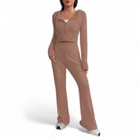 Conjunto Mujer Hilo Pantalon Campana 359G-60 Color Camel