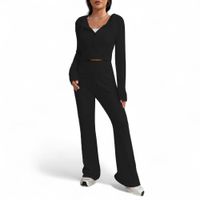 Conjunto Mujer Hilo Pantalon Campana 359G-60 Color Negro