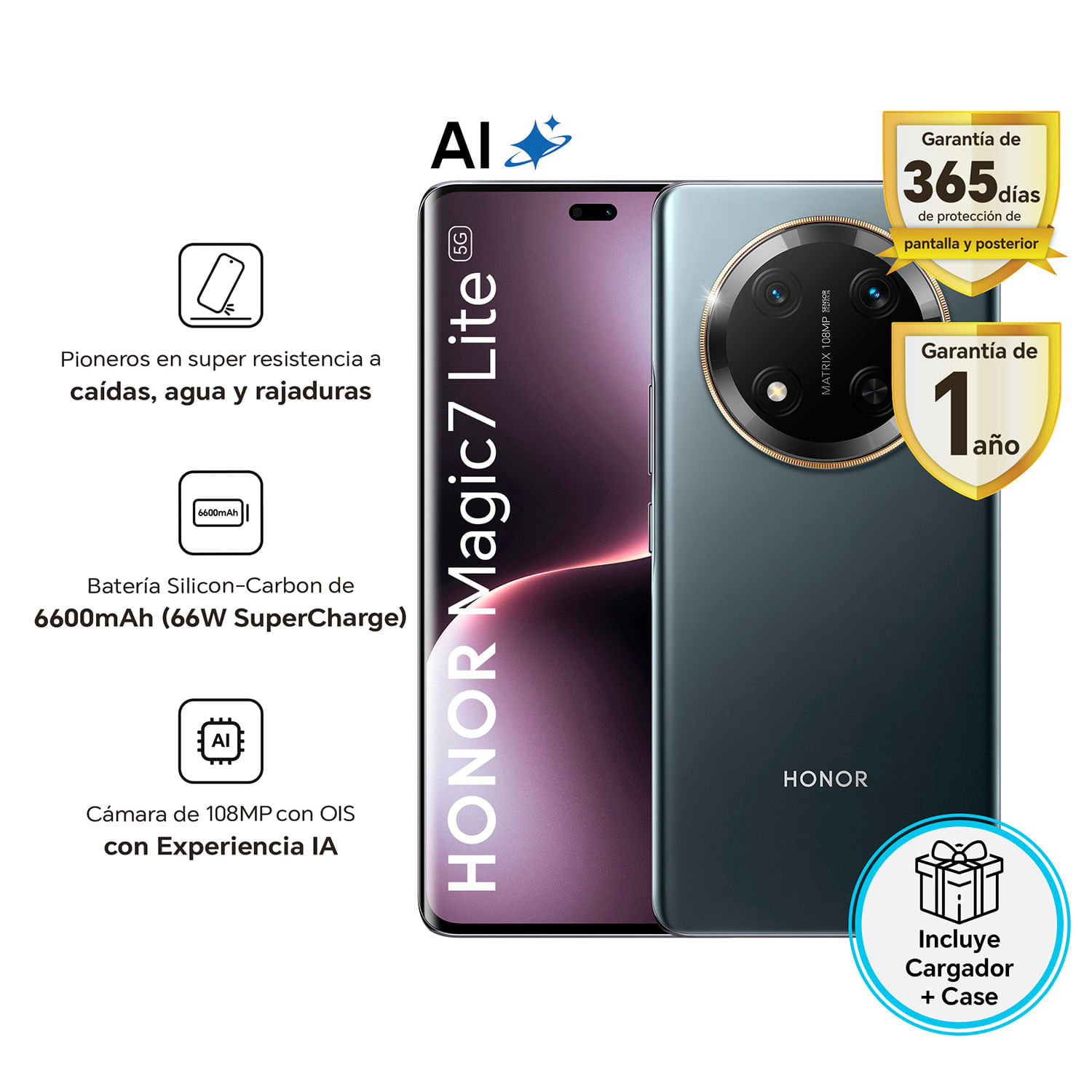 Celular Honor Magic7 Lite 512GB 8GB BRP-NX3 6.7"" Titanium Black