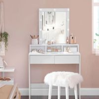 TOCADOR CON ESPEJO CON LUCES NACION MUEBLES COLOR BLANCO