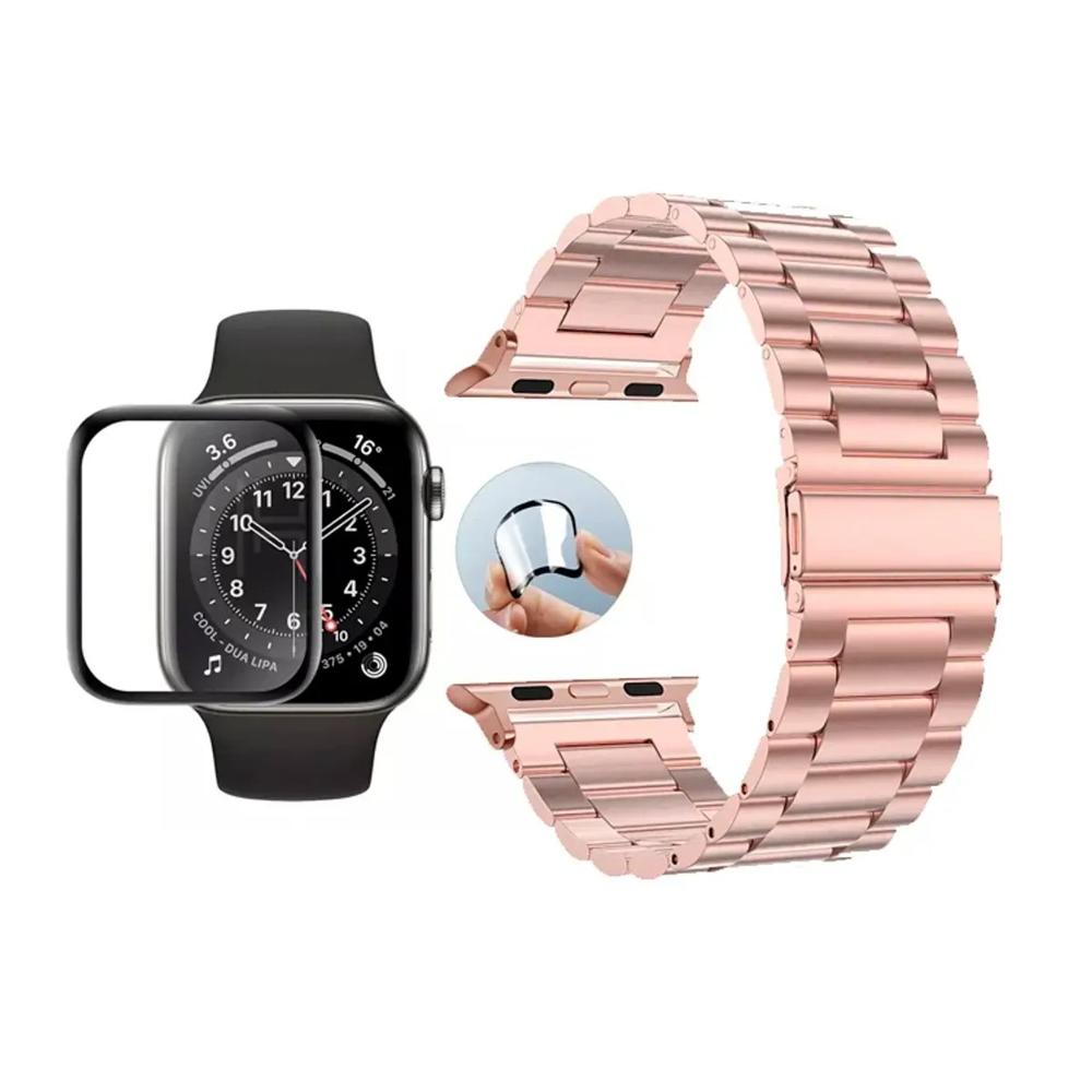 Correa de eslabones acero inox para smartwatch 22mm rosado