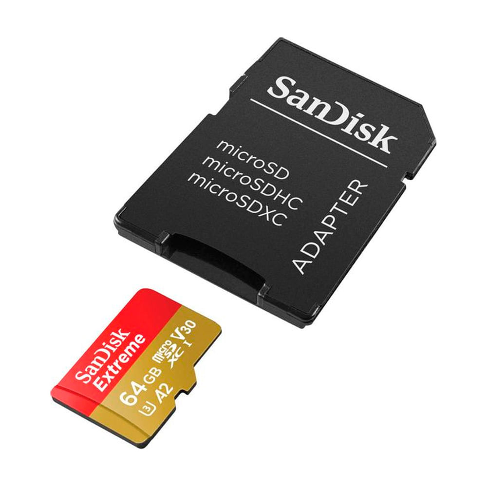 MEMORIA MICROSD SANDISK EXTREME 64GB CLASS 10/UHS-I 160MB/S ESCRITURA 60MB/S PN: SDSQXAH-064G-GN6AA