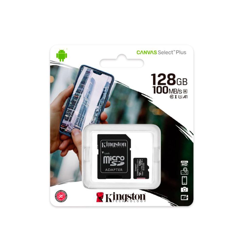MEMORIA MICRO SDXC KINGSTON CANVAS SELECT PLUS 128GB CLASS 10 100MB/S + ADAPTADOR SD PN SDCS2/128GB