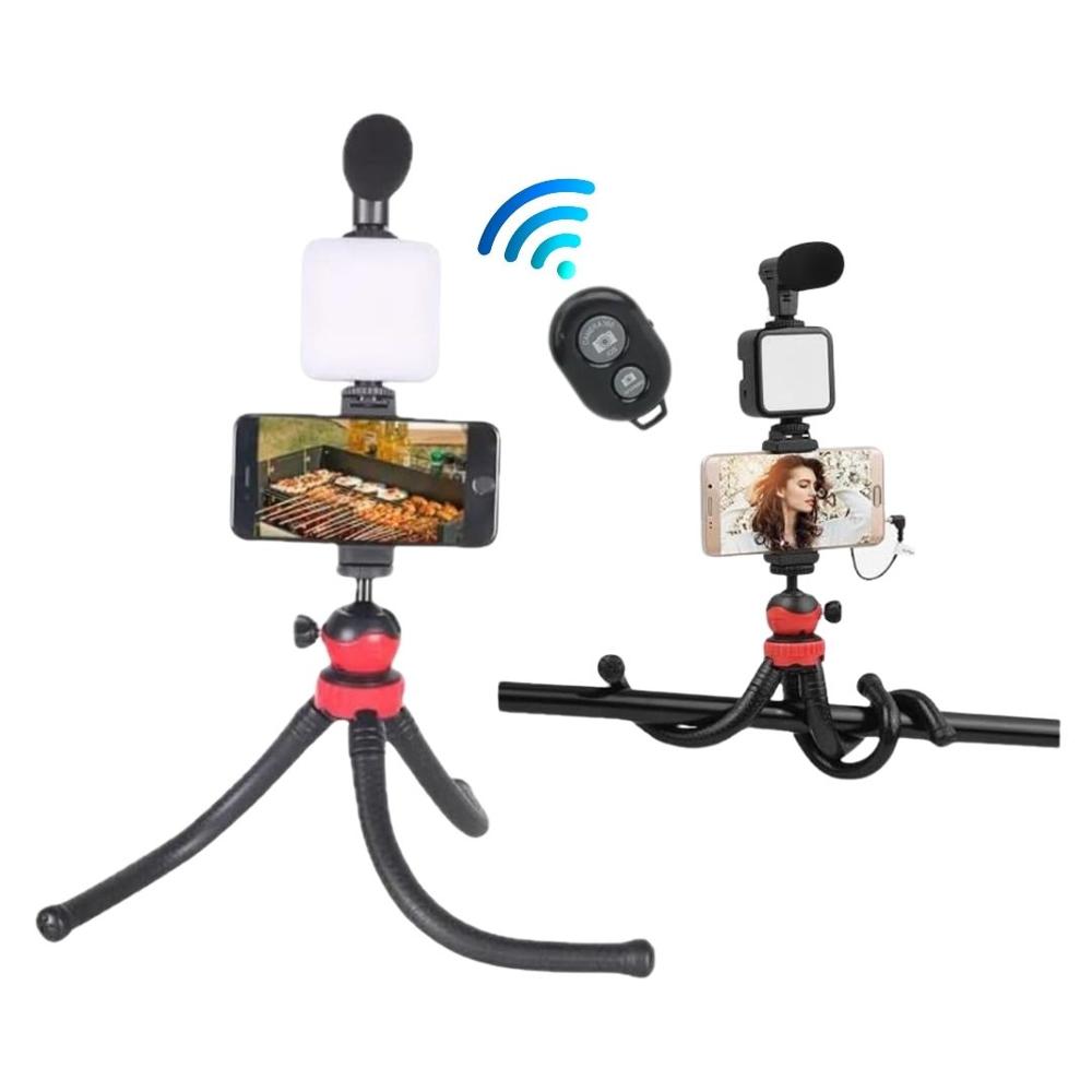 Trípode Flexible Pulpo para Celular con Luz LED + Micrófono AY-49H