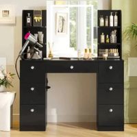 TOCADOR ADARA CON ESPEJO LED NACION MUEBLES COLOR NEGRO
