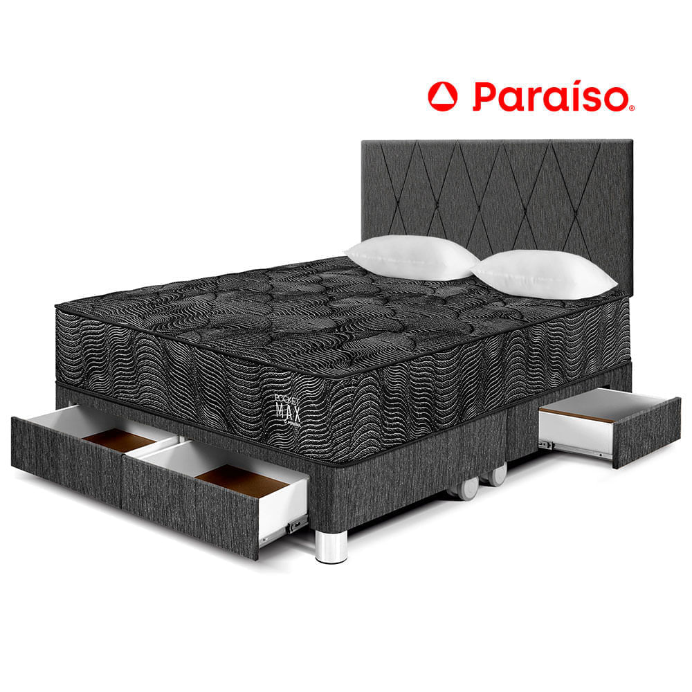 Dormitorio Pocket Max Black King Con Cajones + Respaldo Charcoal