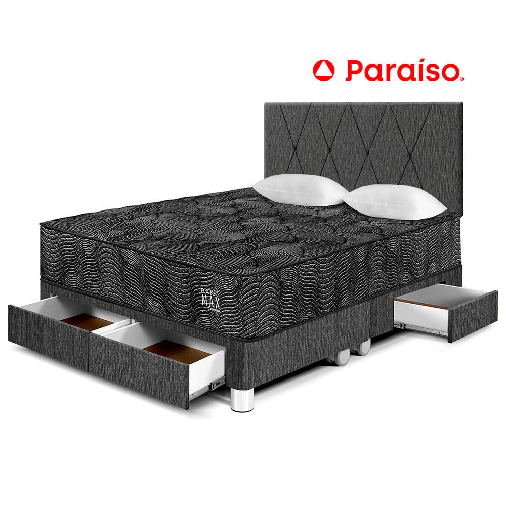 Dormitorio Pocket Max Black Queen Con Cajones + Respaldo Charcoal