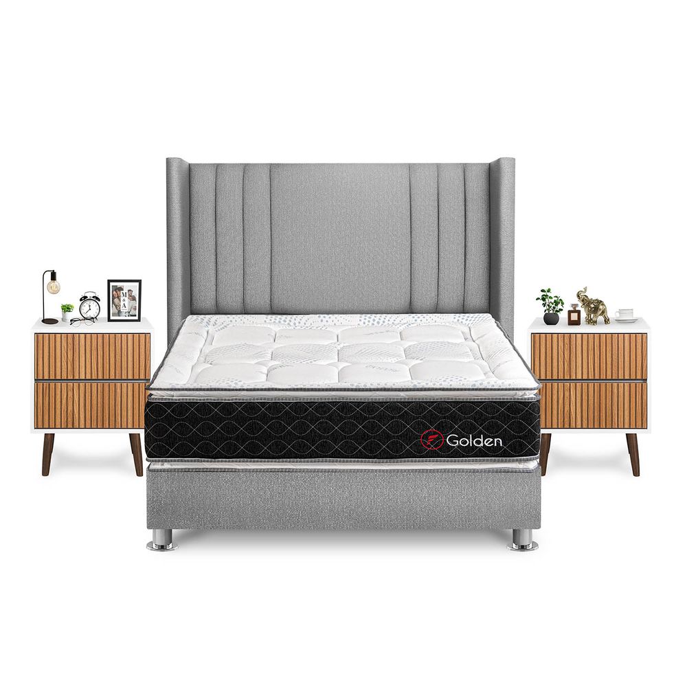 Dormitorio Golden King + Velador Milan + Respaldo Plata