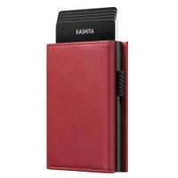 Billetera Color Rojo De Aluminio con Porta Monedas Cuero Anti Clonación RFID