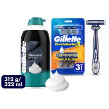 pack-espuma-de-afeitar-gillette-foamy-sensitive-para-piel-sensible-frasco-322ml-maquina-de-afeitar-gillette-prestobarba3-con-3-hojas-afeitada-al-ras-3un